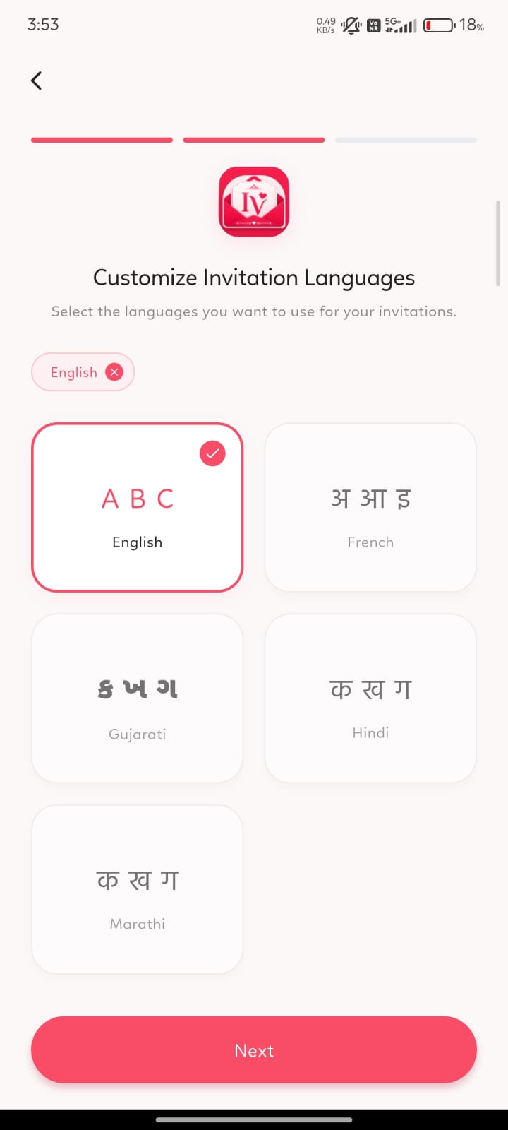Customize Invitation Languages screen