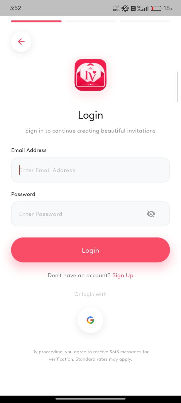 Login screen