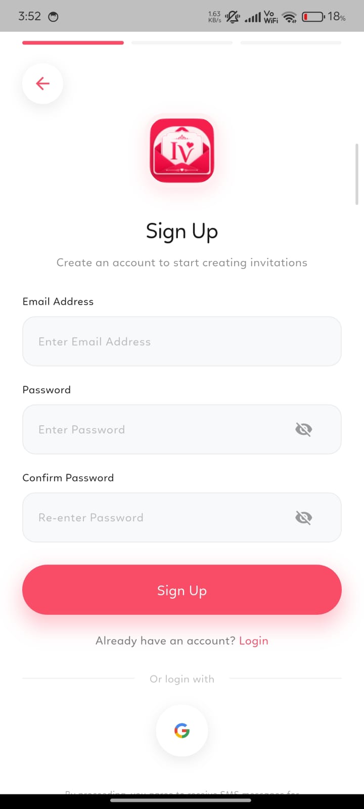 Sign Up screen