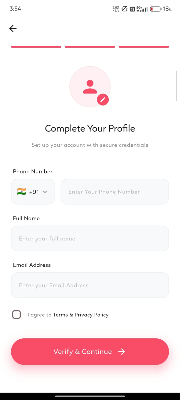 Complete Your Profile screen